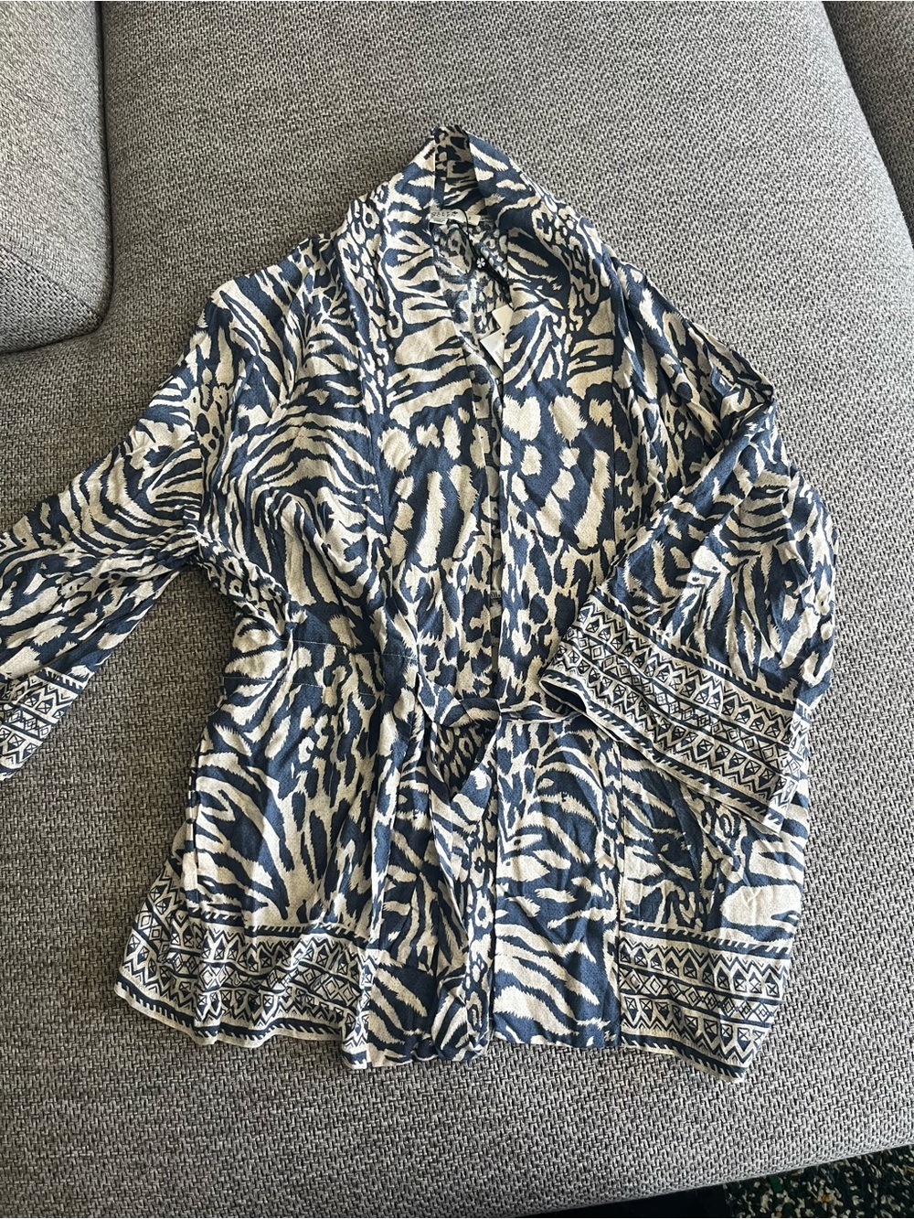 The Latest Scoop Navy and Cream Animal Print Kimono